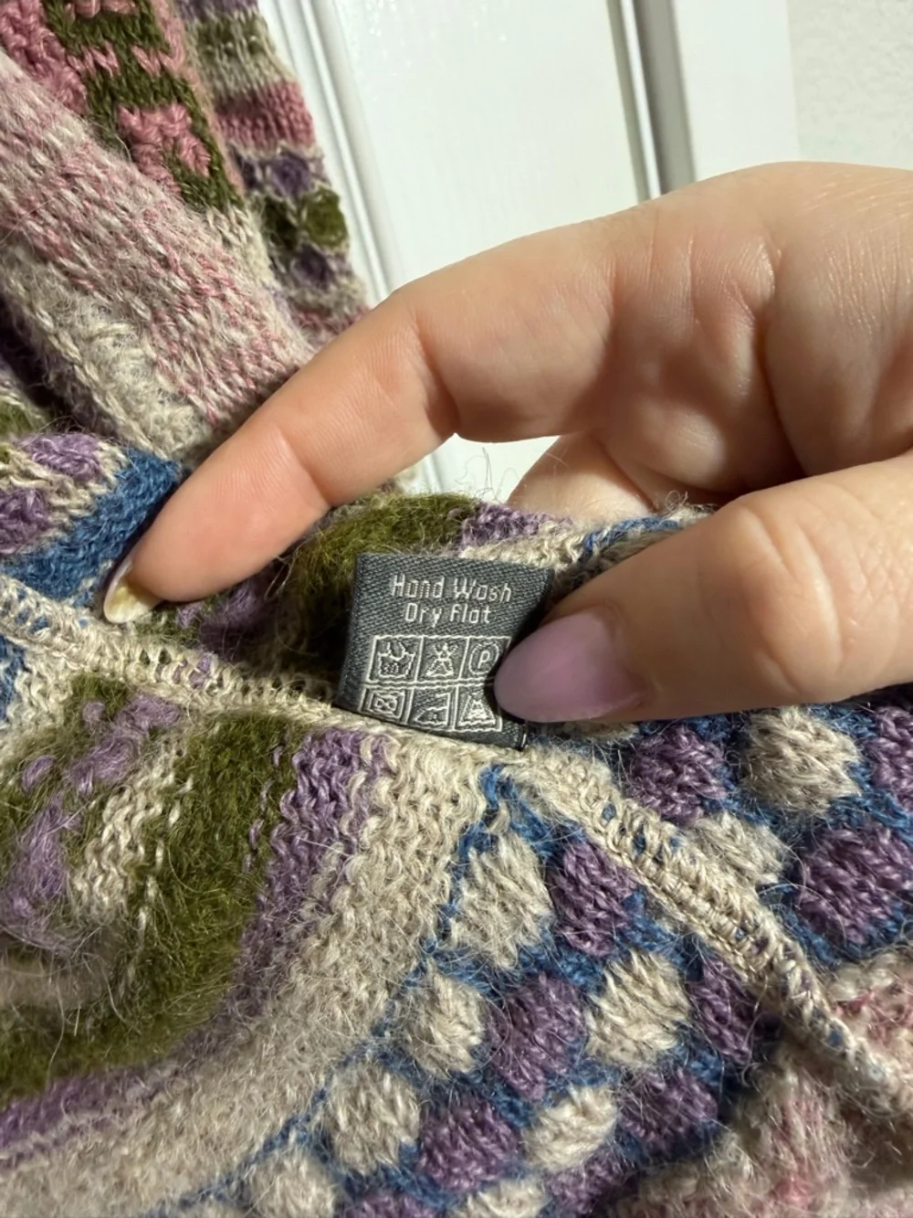 Women's Patterned Long Cardigan Sweater‎ -Multi Color Alpaca Blend @SOL Small